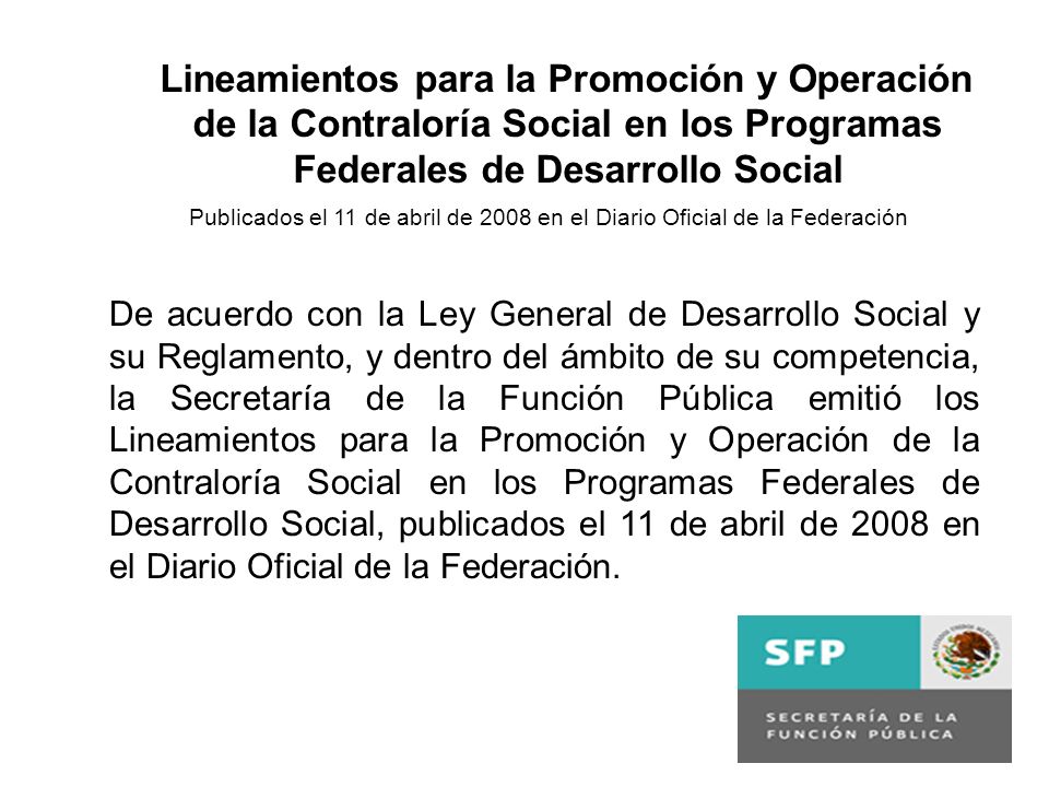 Lineamientos para la Promoción y Operación de la Contraloría Social en los Programas Federales de Desarrollo Social