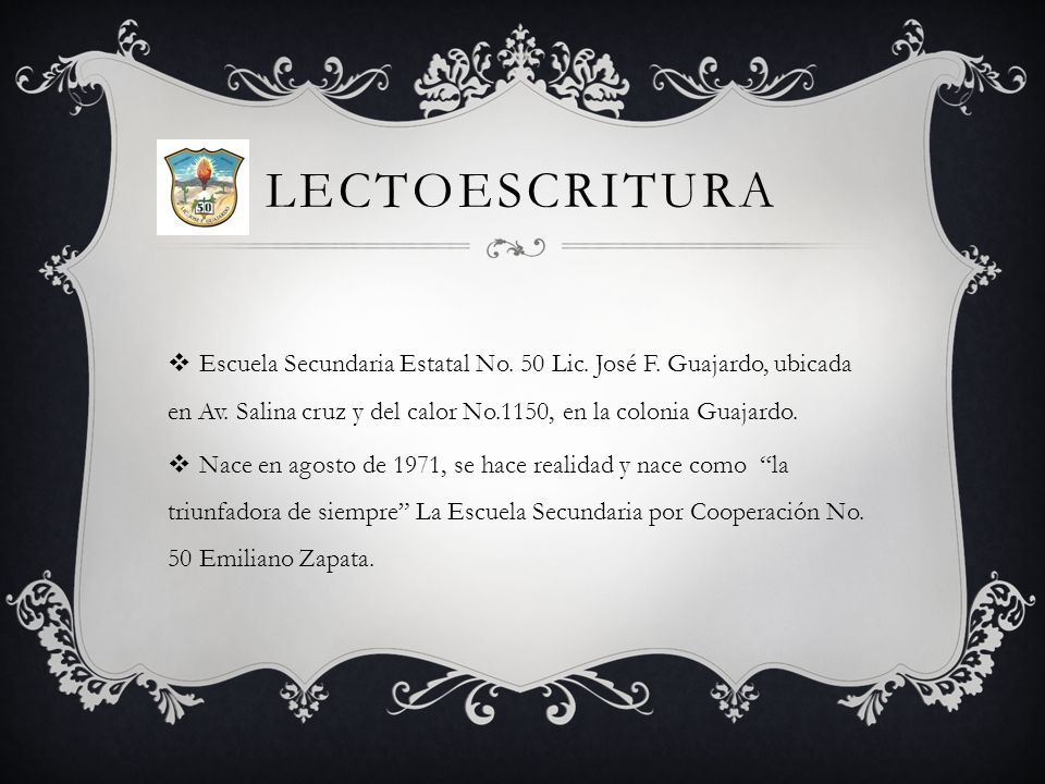 lectoescritura Escuela Secundaria Estatal No. 50 Lic. José F. Guajardo, ubicada en Av. Salina cruz y del calor No.1150, en la colonia Guajardo.