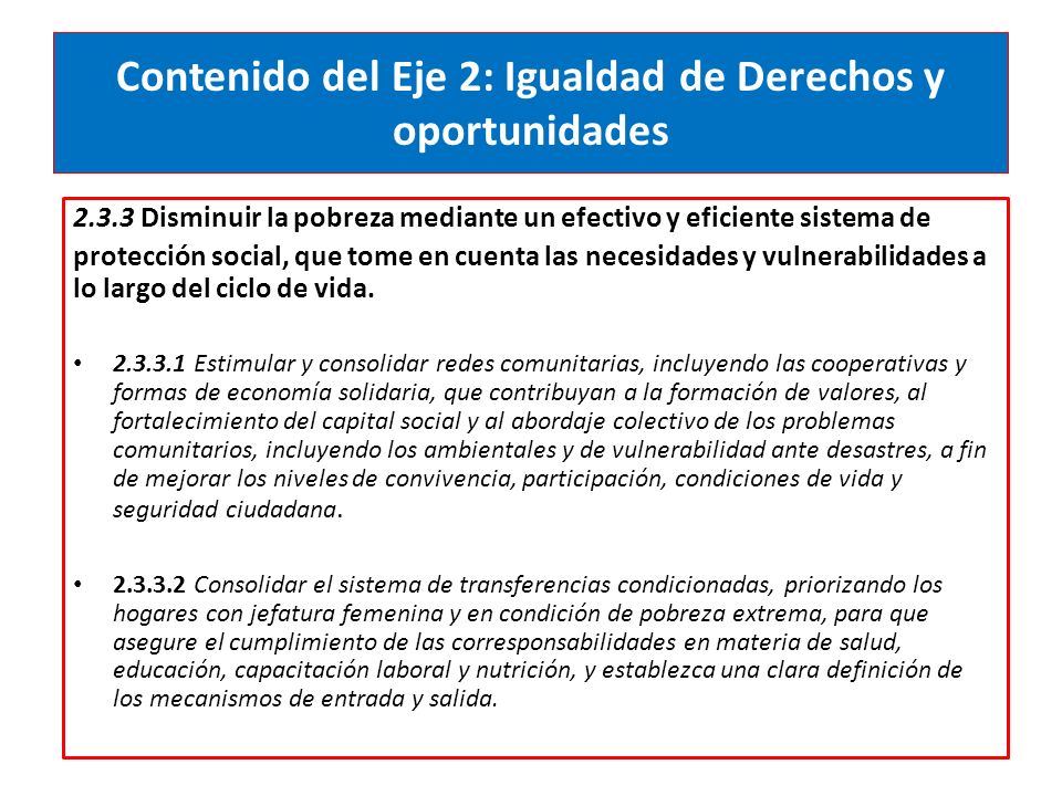 Contenido del Eje 2: Igualdad de Derechos y oportunidades
