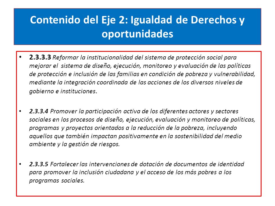 Contenido del Eje 2: Igualdad de Derechos y oportunidades