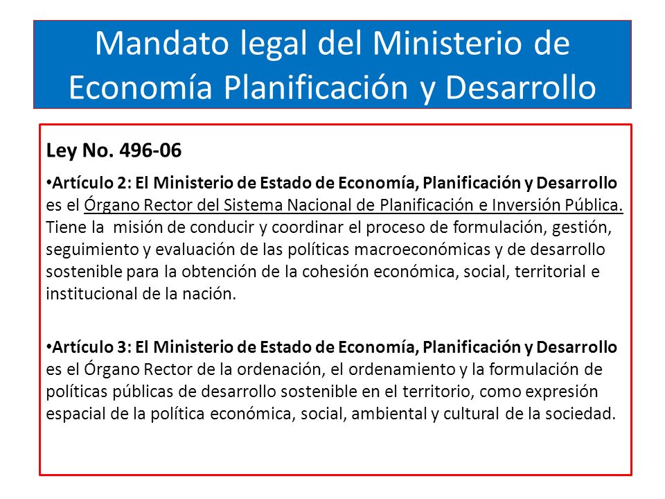 Mandato legal del Ministerio de Economía Planificación y Desarrollo