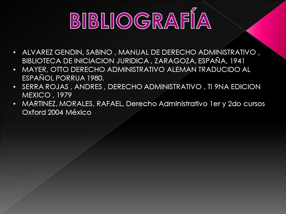 BIBLIOGRAFÍA ALVAREZ GENDIN, SABINO , MANUAL DE DERECHO ADMINISTRATIVO , BIBLIOTECA DE INICIACION JURIDICA , ZARAGOZA, ESPAÑA,