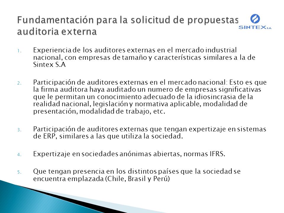 Fundamentación para la solicitud de propuestas de auditoria externa