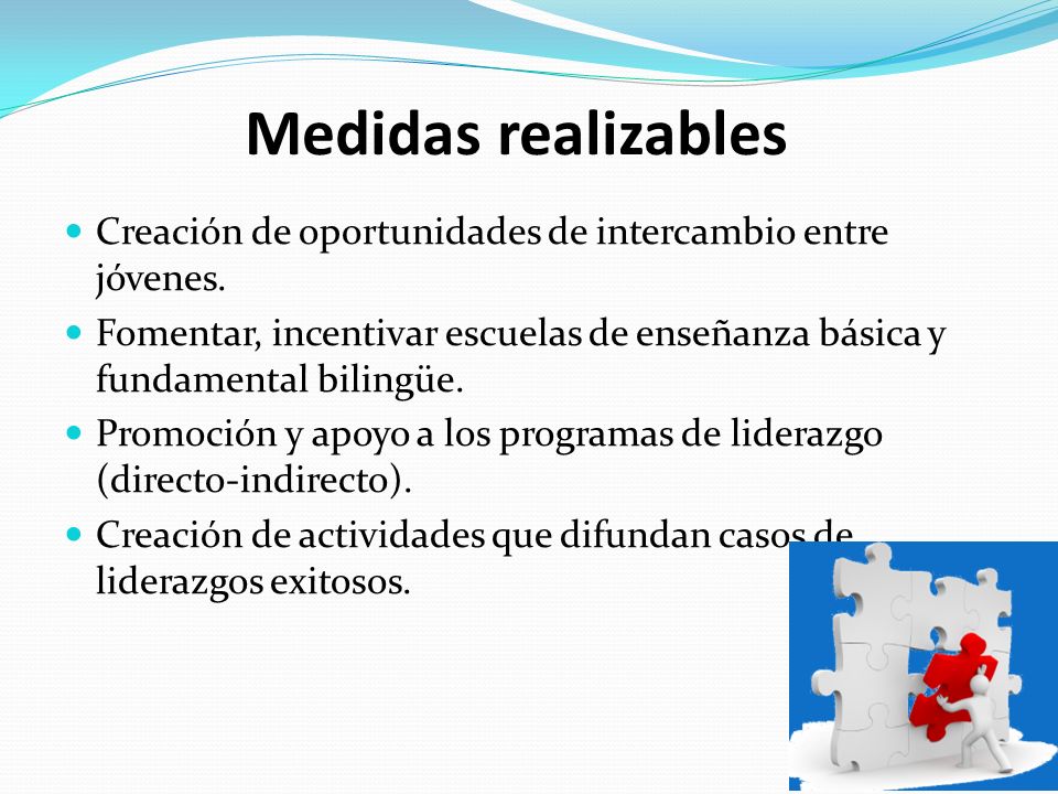 Medidas realizables Creación de oportunidades de intercambio entre jóvenes.