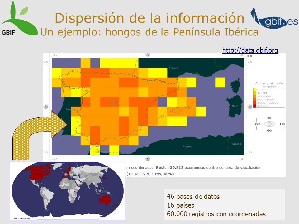 Dispersión de la información Un ejemplo: hongos de la Península Ibérica