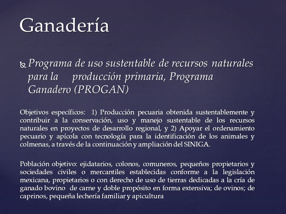Ganadería Programa de uso sustentable de recursos naturales para la producción primaria, Programa Ganadero (PROGAN)