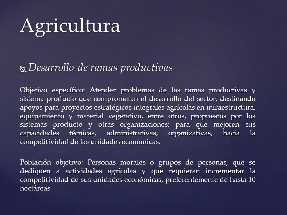 Agricultura Desarrollo de ramas productivas