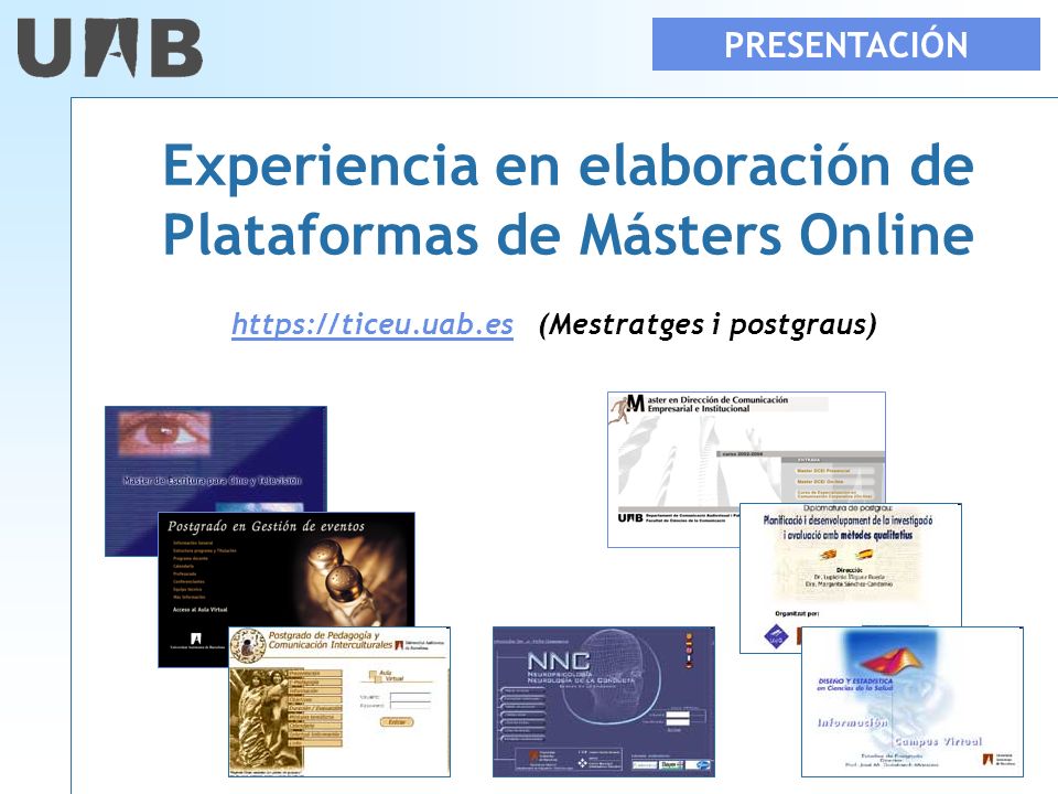 Experiencia en elaboración de Plataformas de Másters Online