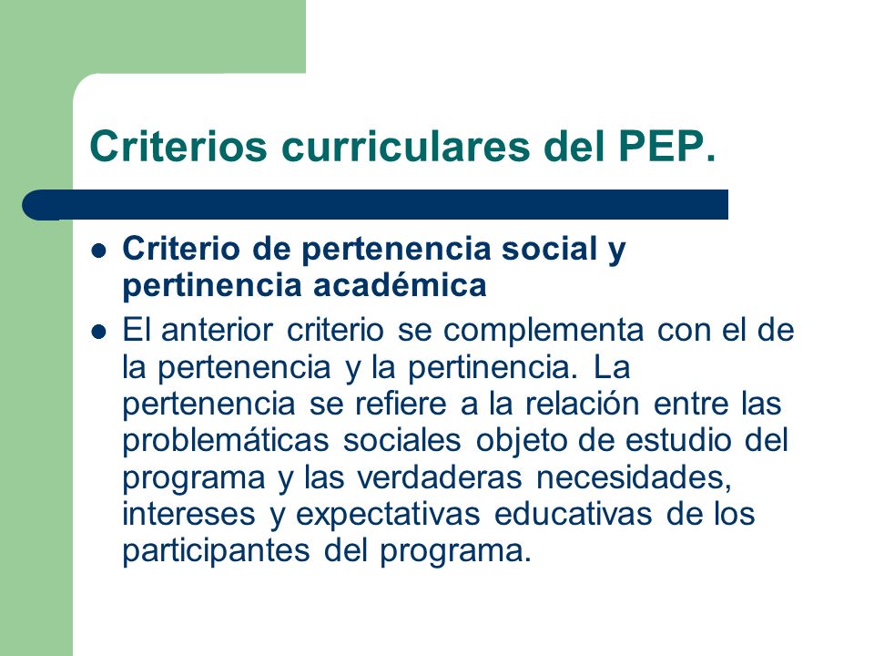 Criterios curriculares del PEP.