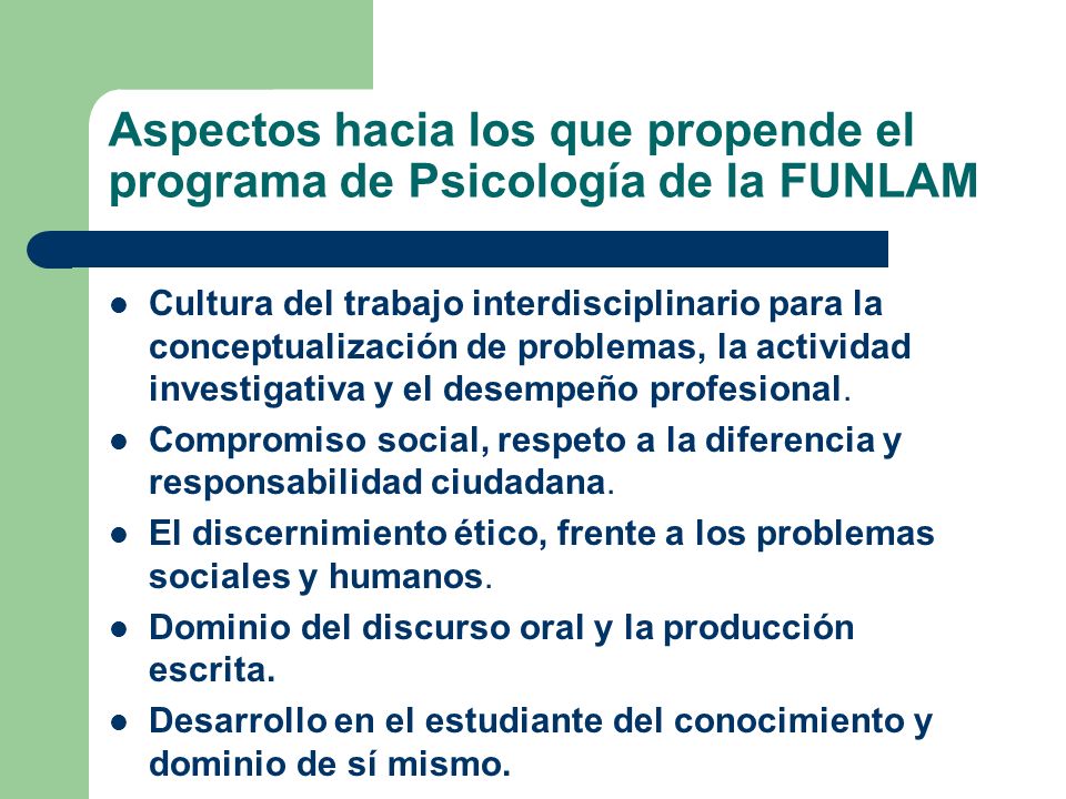 Aspectos hacia los que propende el programa de Psicología de la FUNLAM