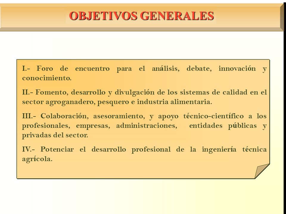 OBJETIVOS GENERALES I.- Foro de encuentro para el análisis, debate, innovación y conocimiento.