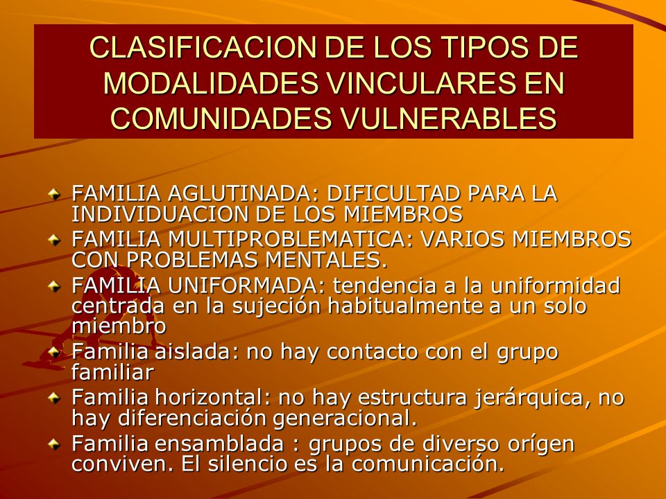 CLASIFICACION DE LOS TIPOS DE MODALIDADES VINCULARES EN COMUNIDADES VULNERABLES