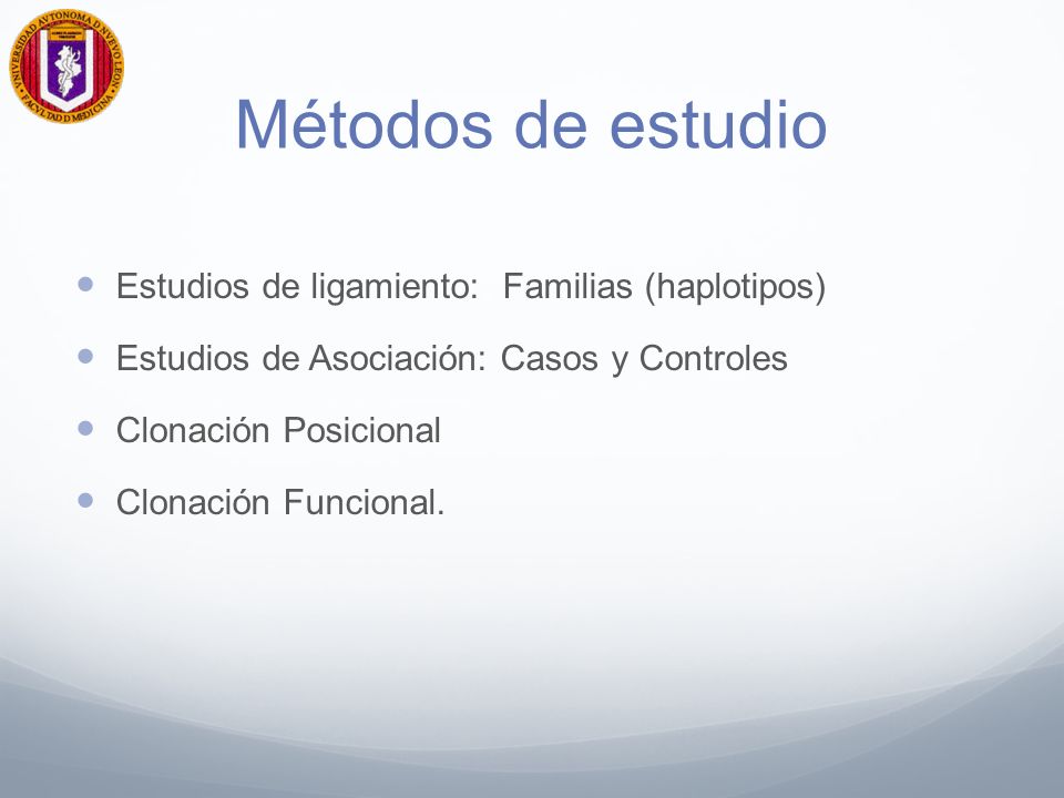 Métodos de estudio Estudios de ligamiento: Familias (haplotipos)