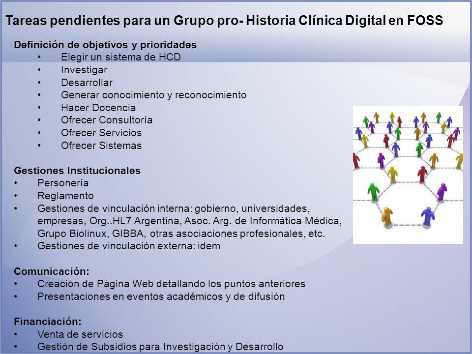 Tareas pendientes para un Grupo pro- Historia Clínica Digital en FOSS