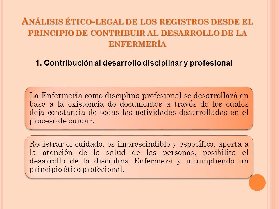 Análisis ético-legal de los registros desde el principio de contribuir al desarrollo de la enfermería