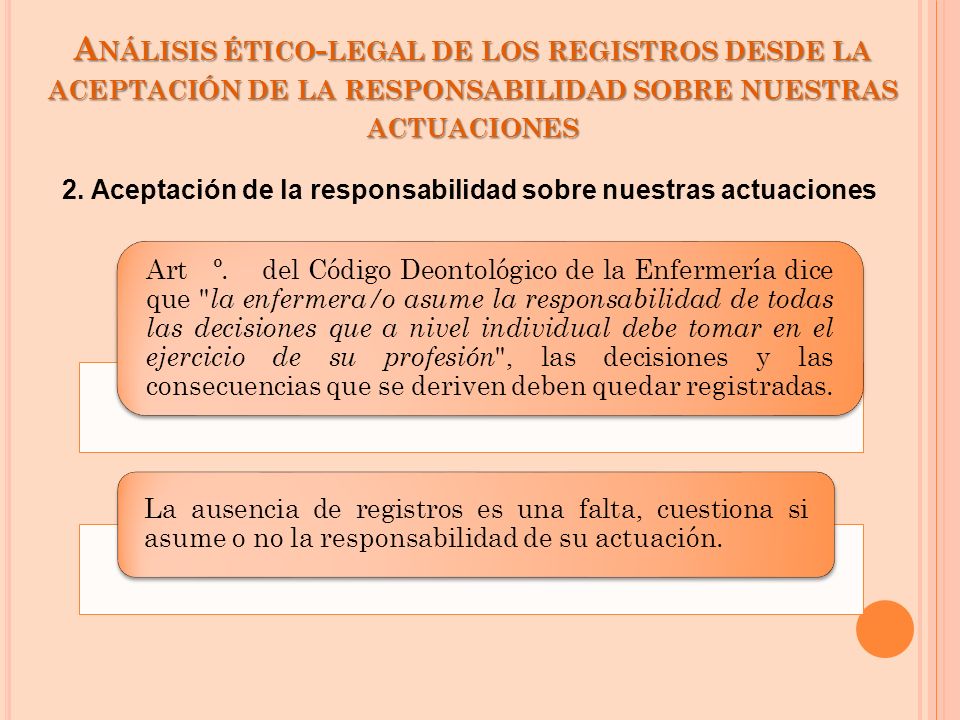 Análisis ético-legal de los registros desde la aceptación de la responsabilidad sobre nuestras actuaciones