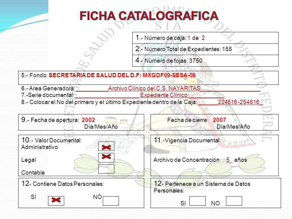 FICHA CATALOGRAFICA 1.- Número de caja: 1 de 2
