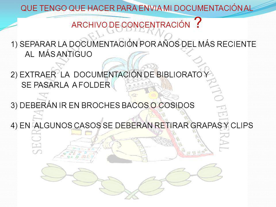 1) SEPARAR LA DOCUMENTACIÓN POR AÑOS DEL MÁS RECIENTE AL MÁS ANTIGUO