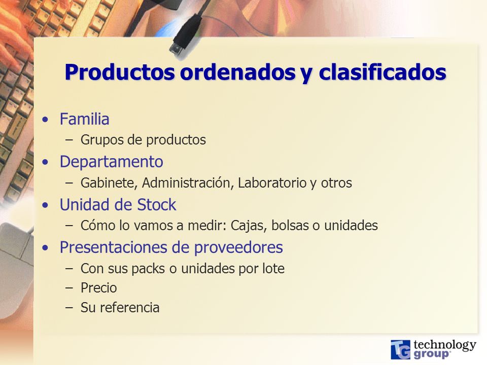 Productos ordenados y clasificados
