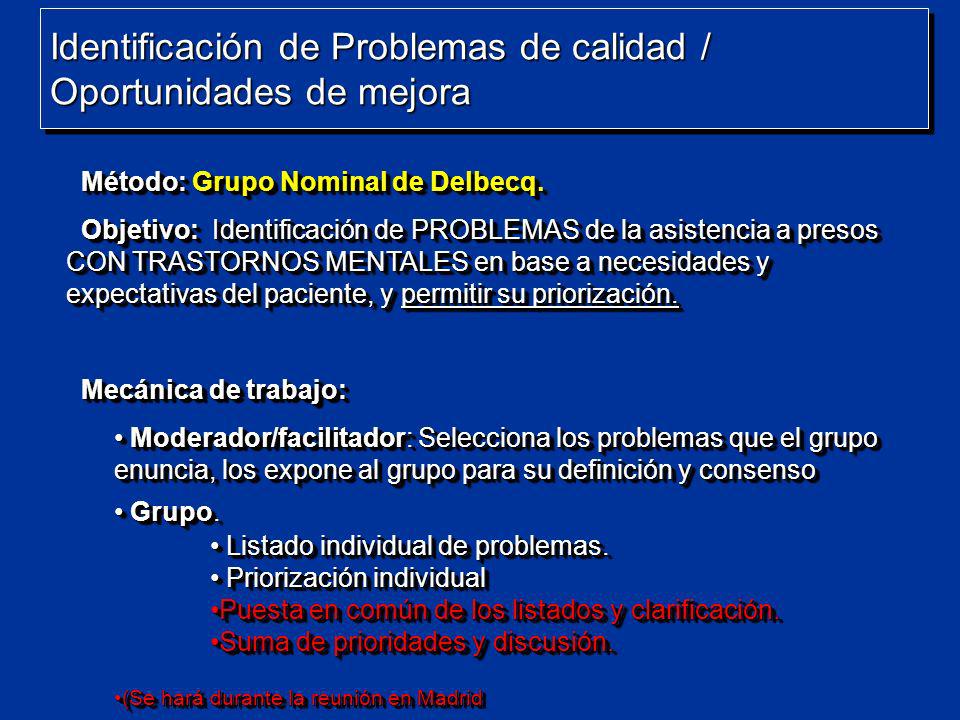Identificación de Problemas de calidad / Oportunidades de mejora