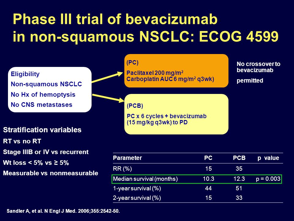 Phase III trial of bevacizumab in non-squamous NSCLC: ECOG 4599