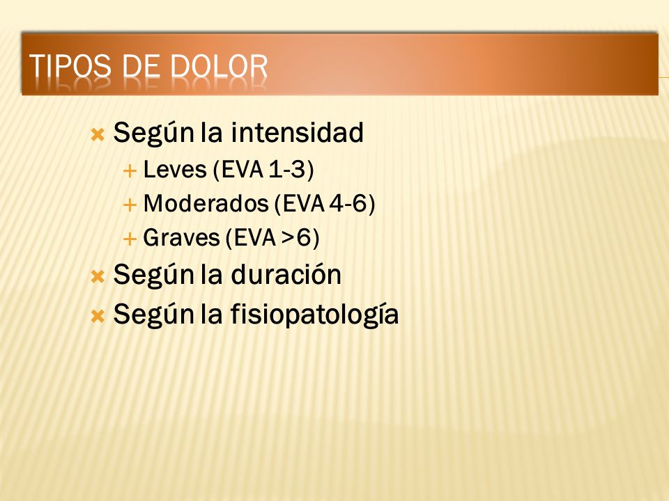 Tipos de dolor Según la intensidad Según la duración