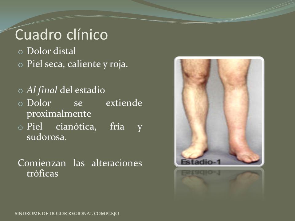 Cuadro clínico Dolor distal Piel seca, caliente y roja.