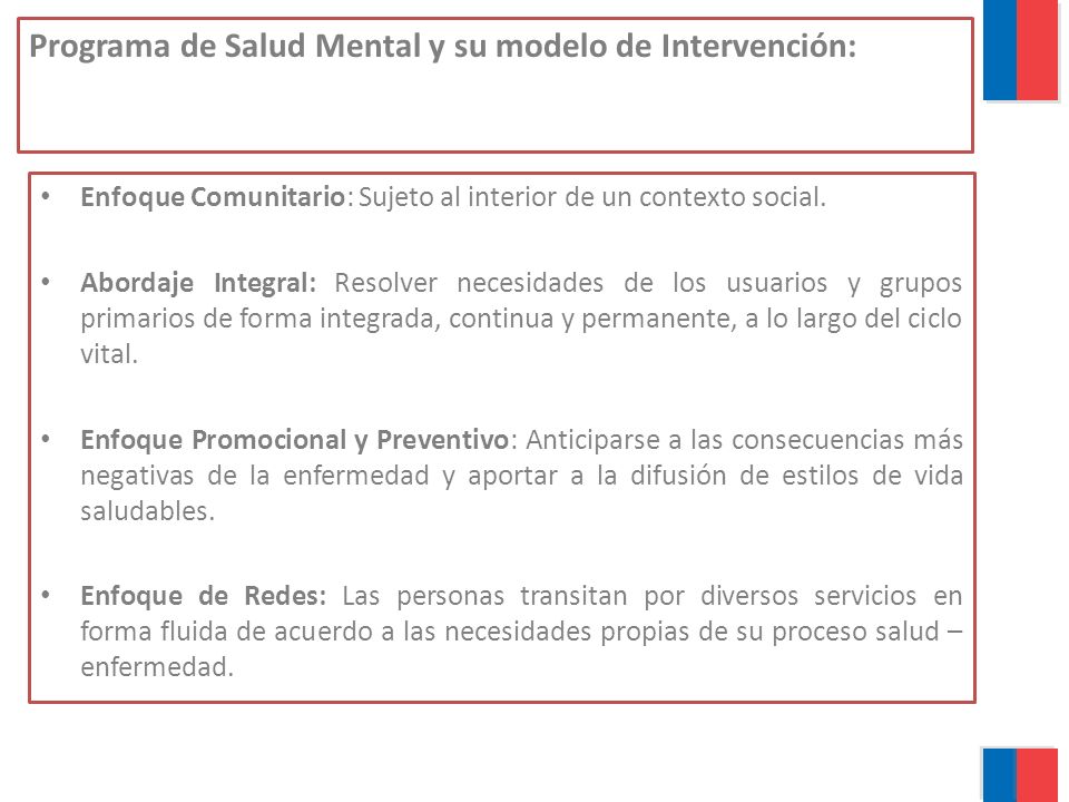 Programa de Salud Mental y su modelo de Intervención:
