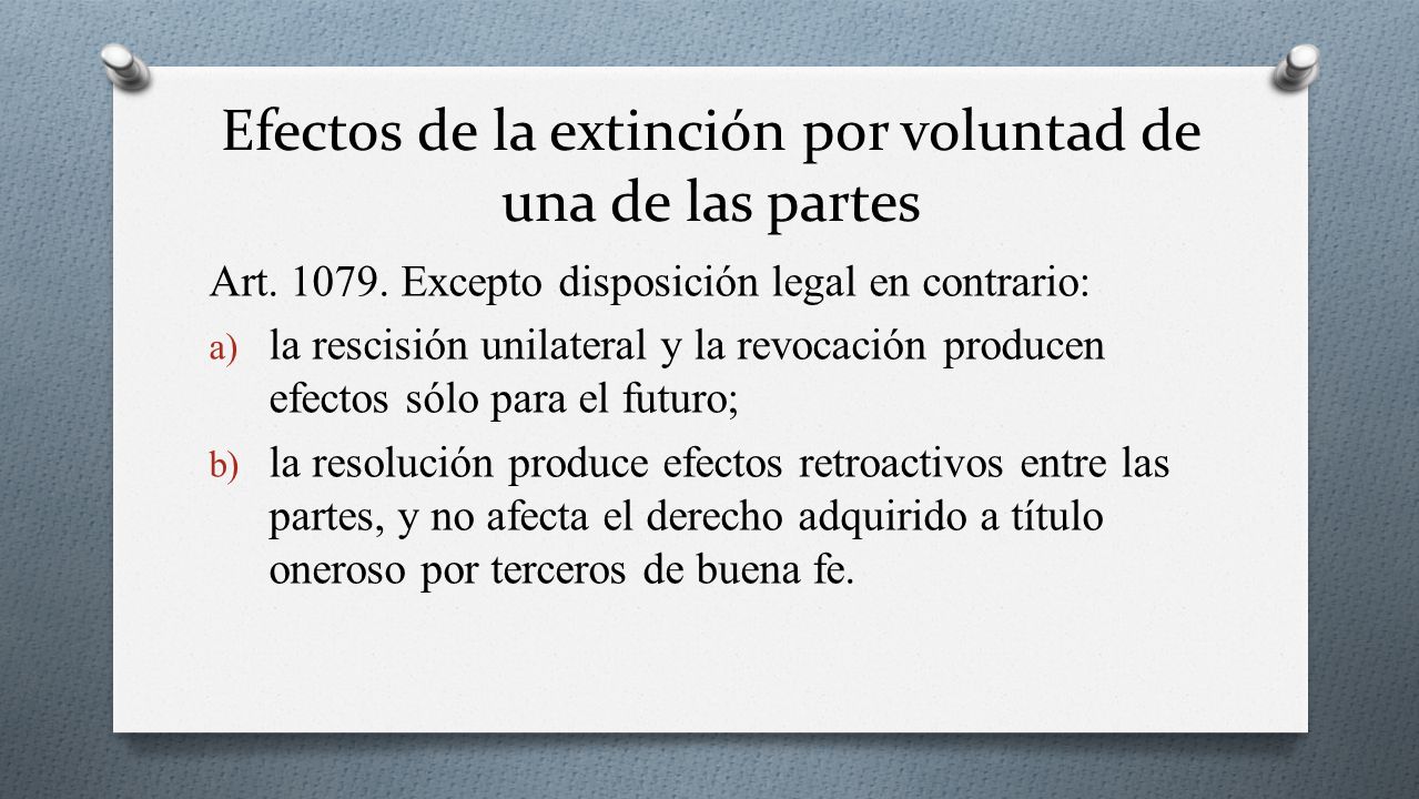 Efectos de la extinción por voluntad de una de las partes