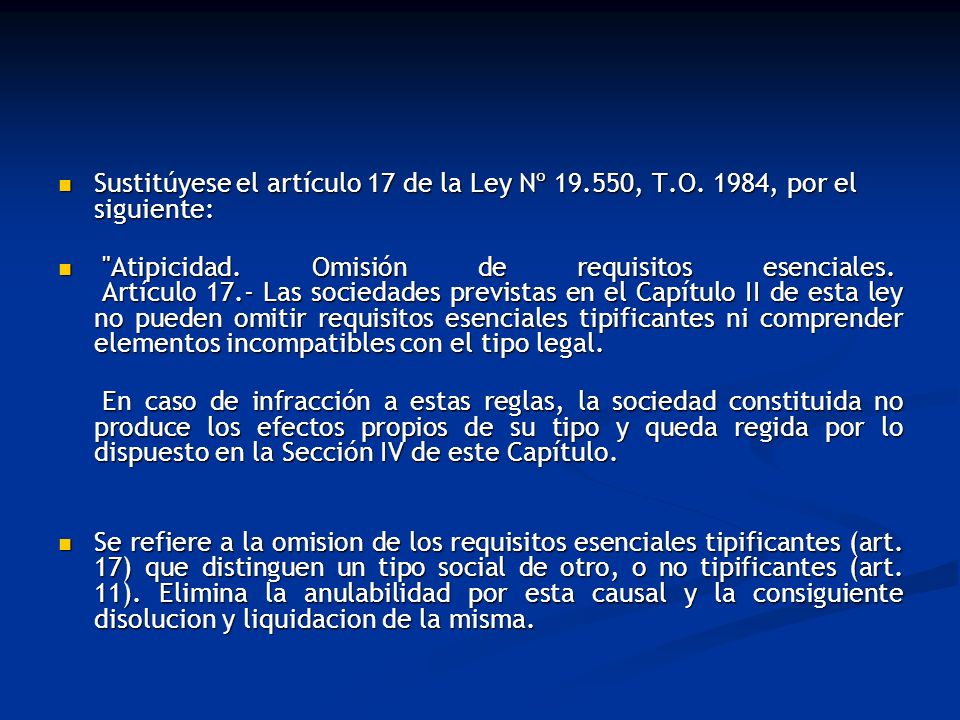 Sustitúyese el artículo 17 de la Ley Nº , T. O