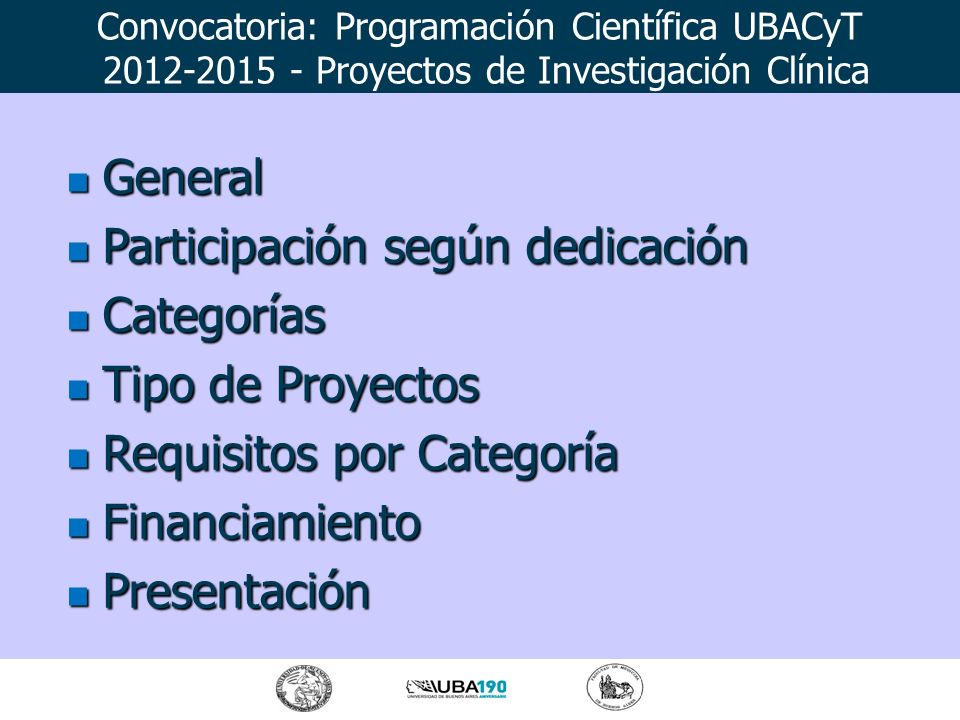 Participación según dedicación Categorías Tipo de Proyectos