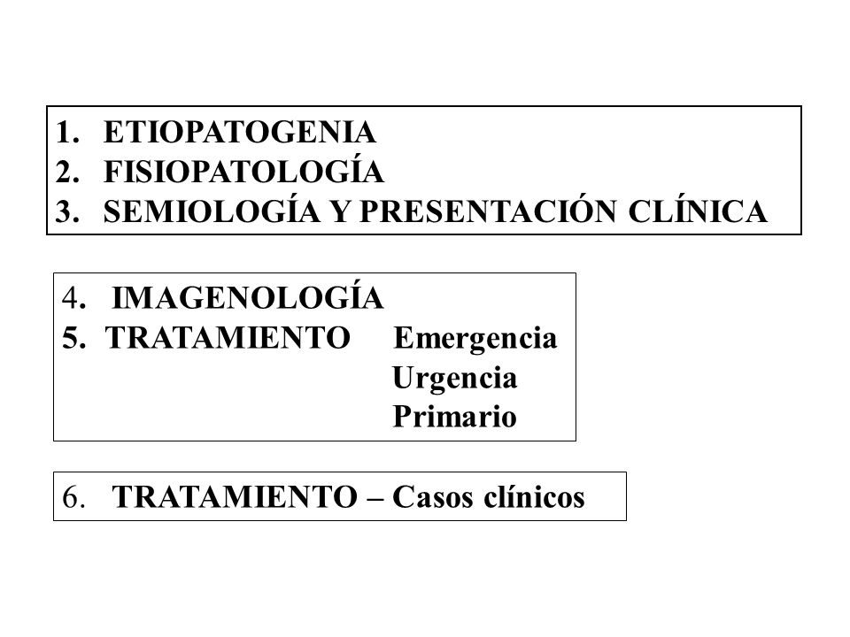 ETIOPATOGENIA FISIOPATOLOGÍA. SEMIOLOGÍA Y PRESENTACIÓN CLÍNICA. 4. IMAGENOLOGÍA. TRATAMIENTO Emergencia.