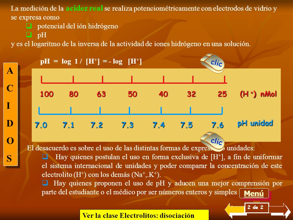 La medición de la acidez real se realiza potenciométricamente con electrodos de vidrio y se expresa como
