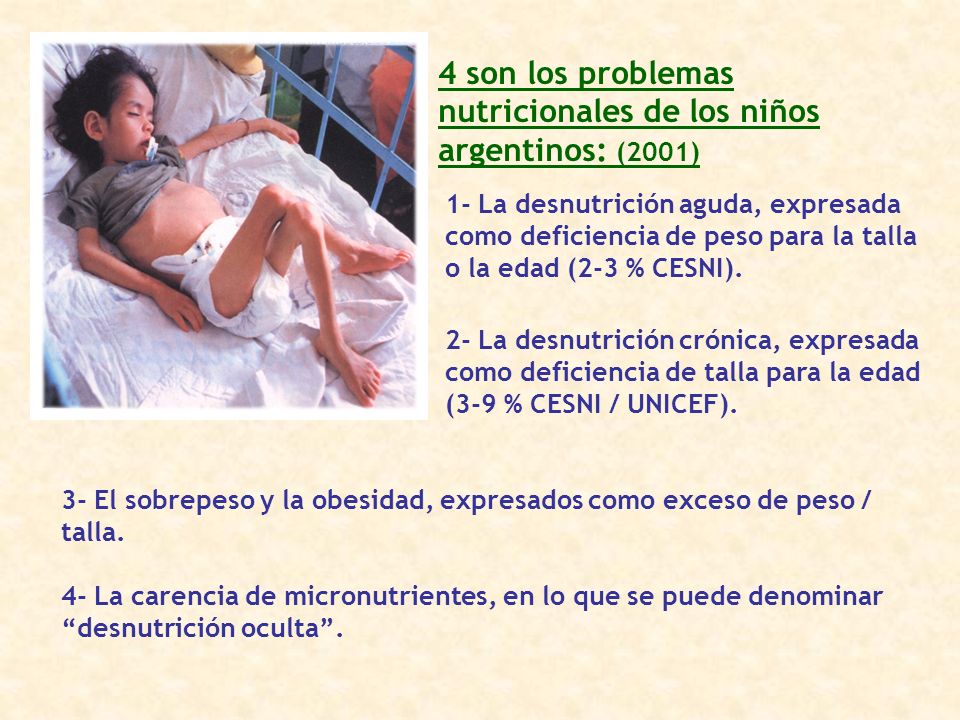 4 son los problemas nutricionales de los niños argentinos: (2001)