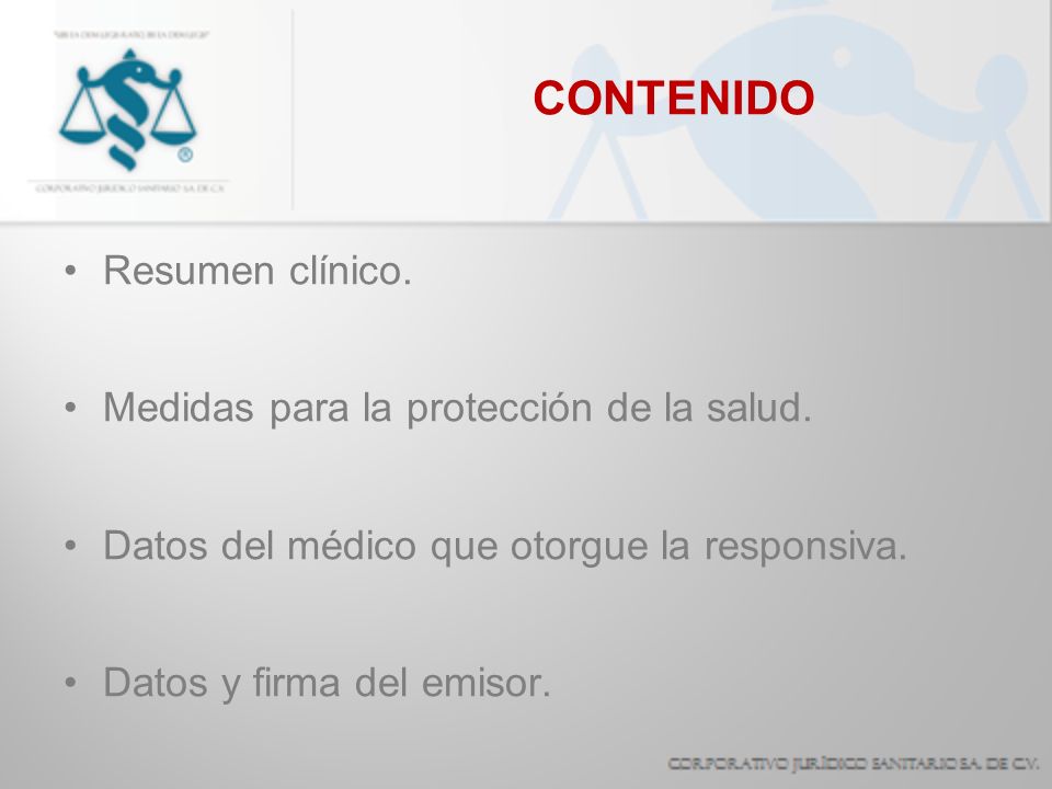 CONTENIDO Resumen clínico. Medidas para la protección de la salud.