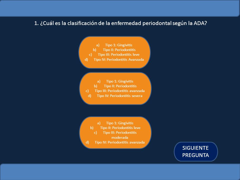 1. ¿Cuál es la clasificación de la enfermedad periodontal según la ADA