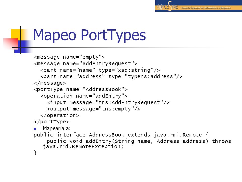 Mapeo PortTypes <message name= empty >