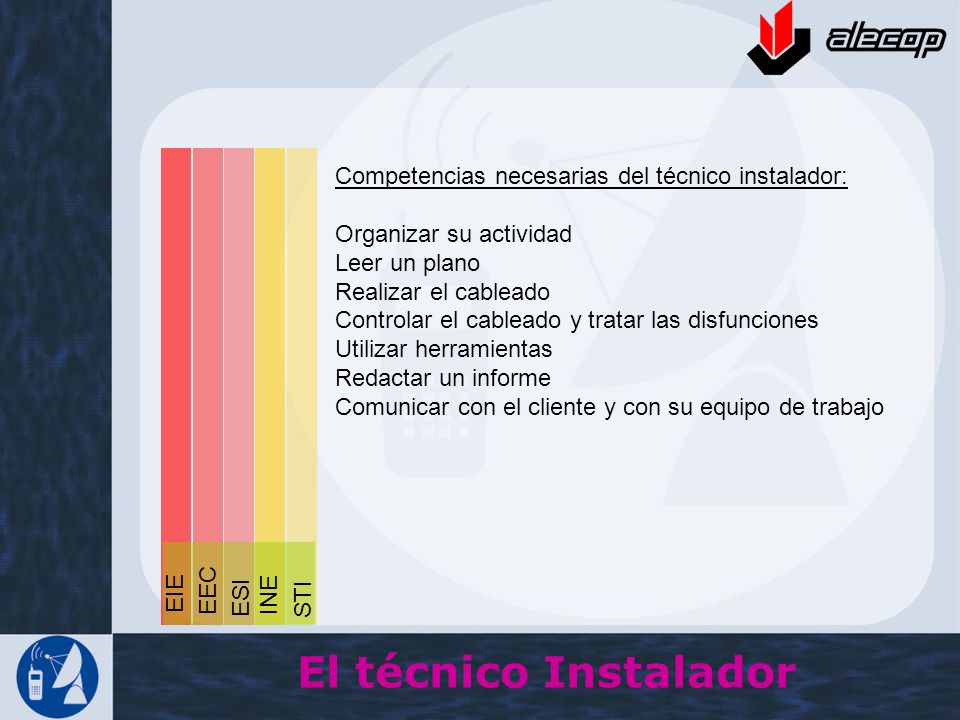 El técnico Instalador Competencias necesarias del técnico instalador: