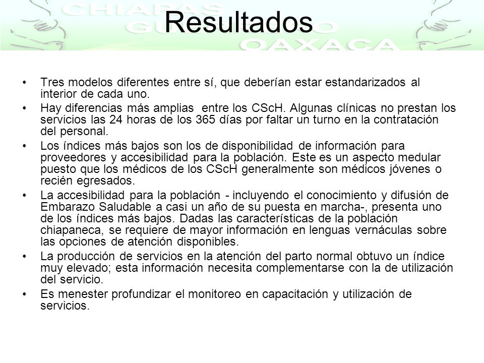 Resultados Tres modelos diferentes entre sí, que deberían estar estandarizados al interior de cada uno.