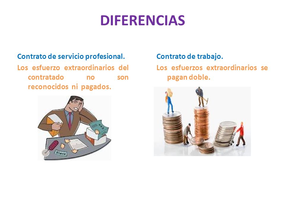 DIFERENCIAS Contrato de servicio profesional. Los esfuerzo extraordinarios del contratado no son reconocidos ni pagados.