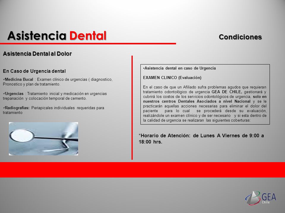 Asistencia Dental Condiciones Asistencia Dental al Dolor