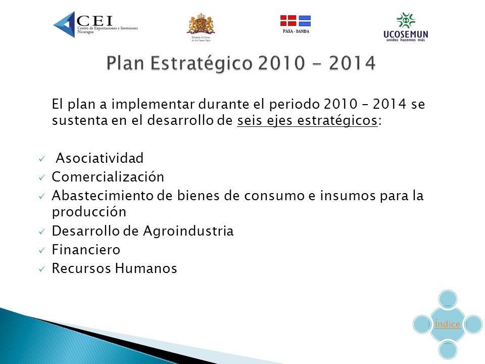 Plan Estratégico El plan a implementar durante el periodo 2010 – 2014 se sustenta en el desarrollo de seis ejes estratégicos: