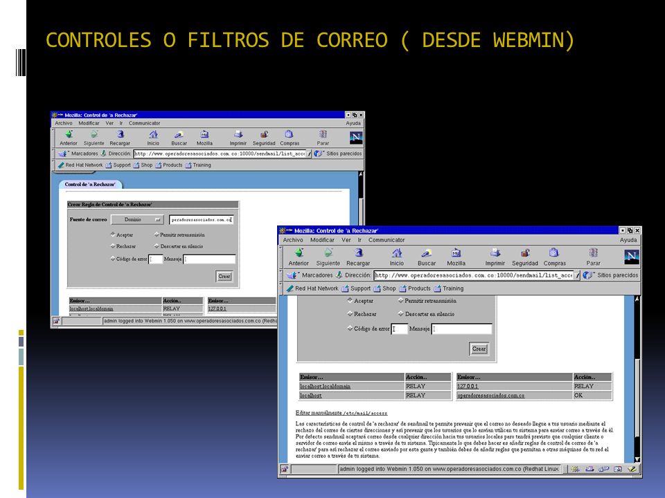 CONTROLES O FILTROS DE CORREO ( DESDE WEBMIN)