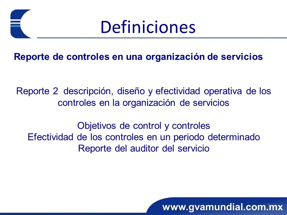 Definiciones Reporte de controles en una organización de servicios
