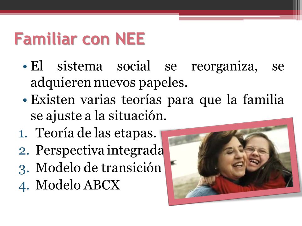 Familiar con NEE El sistema social se reorganiza, se adquieren nuevos papeles.