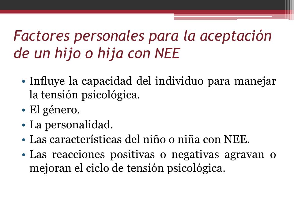 Factores personales para la aceptación de un hijo o hija con NEE