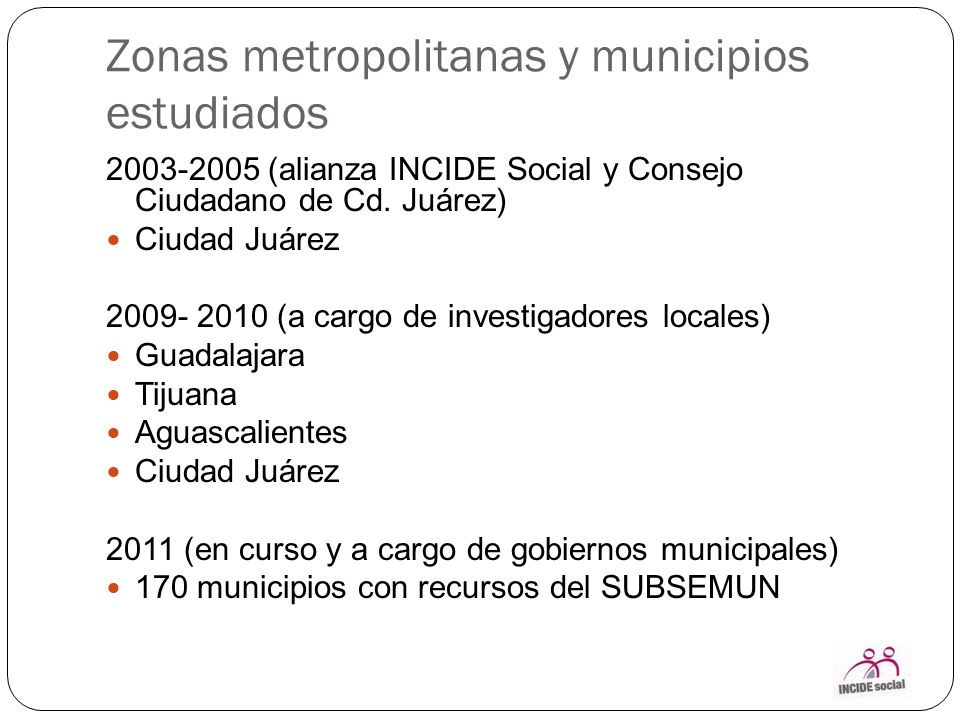 Zonas metropolitanas y municipios estudiados