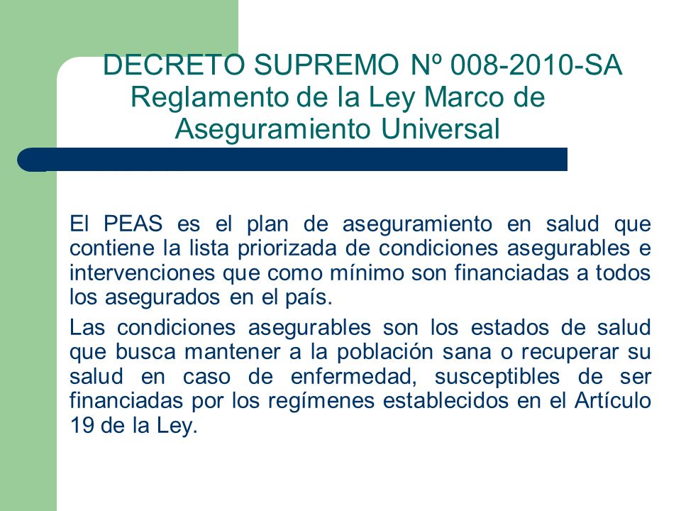 DECRETO SUPREMO Nº SA Reglamento de la Ley Marco de Aseguramiento Universal