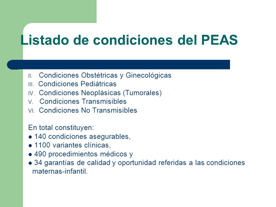 Listado de condiciones del PEAS
