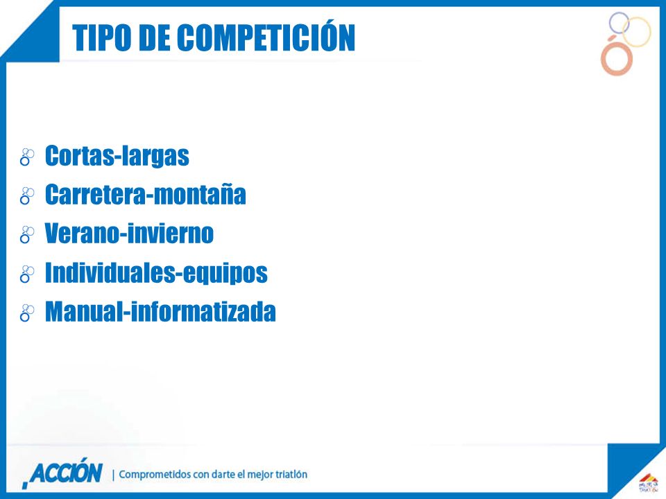 Tipo de competición Cortas-largas Carretera-montaña Verano-invierno